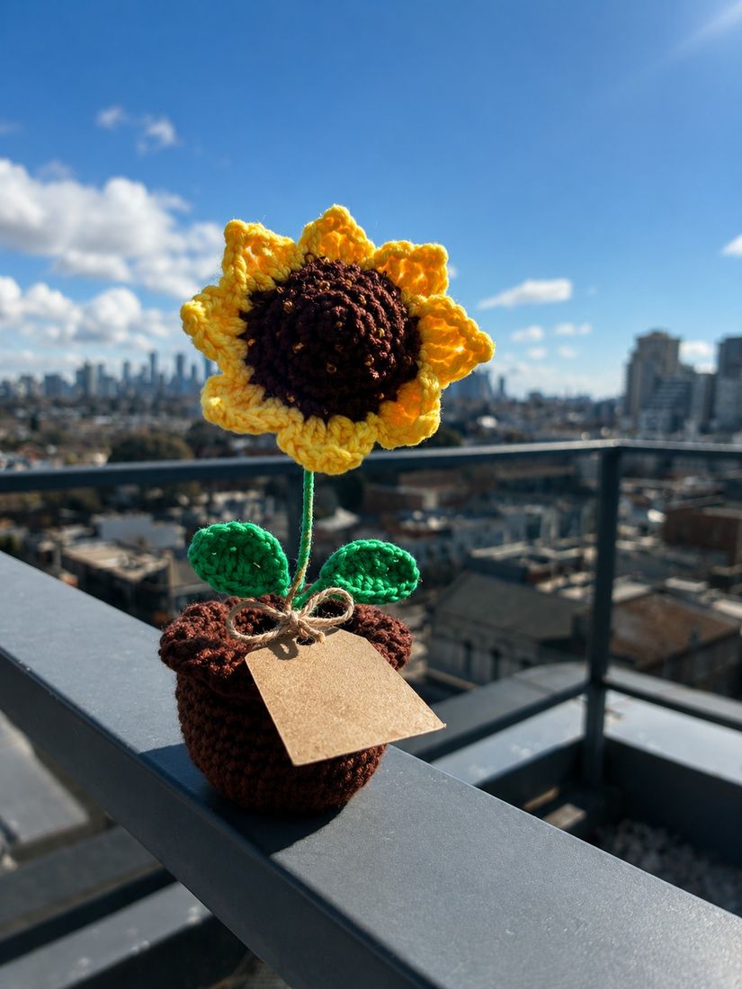 Crochet sunflower in a pot