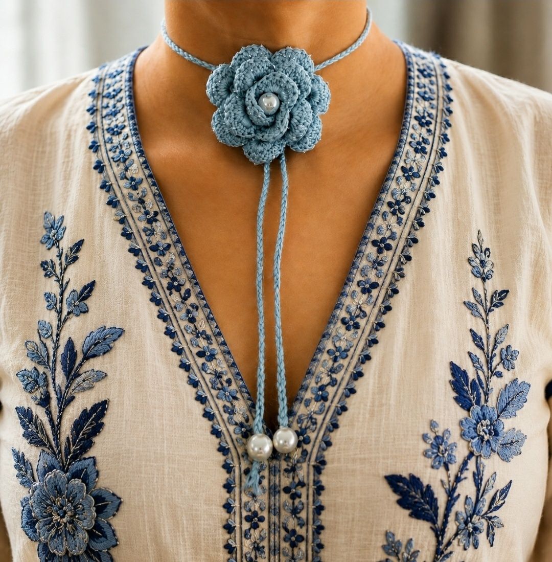 Crochet rose necklace in a second colourway