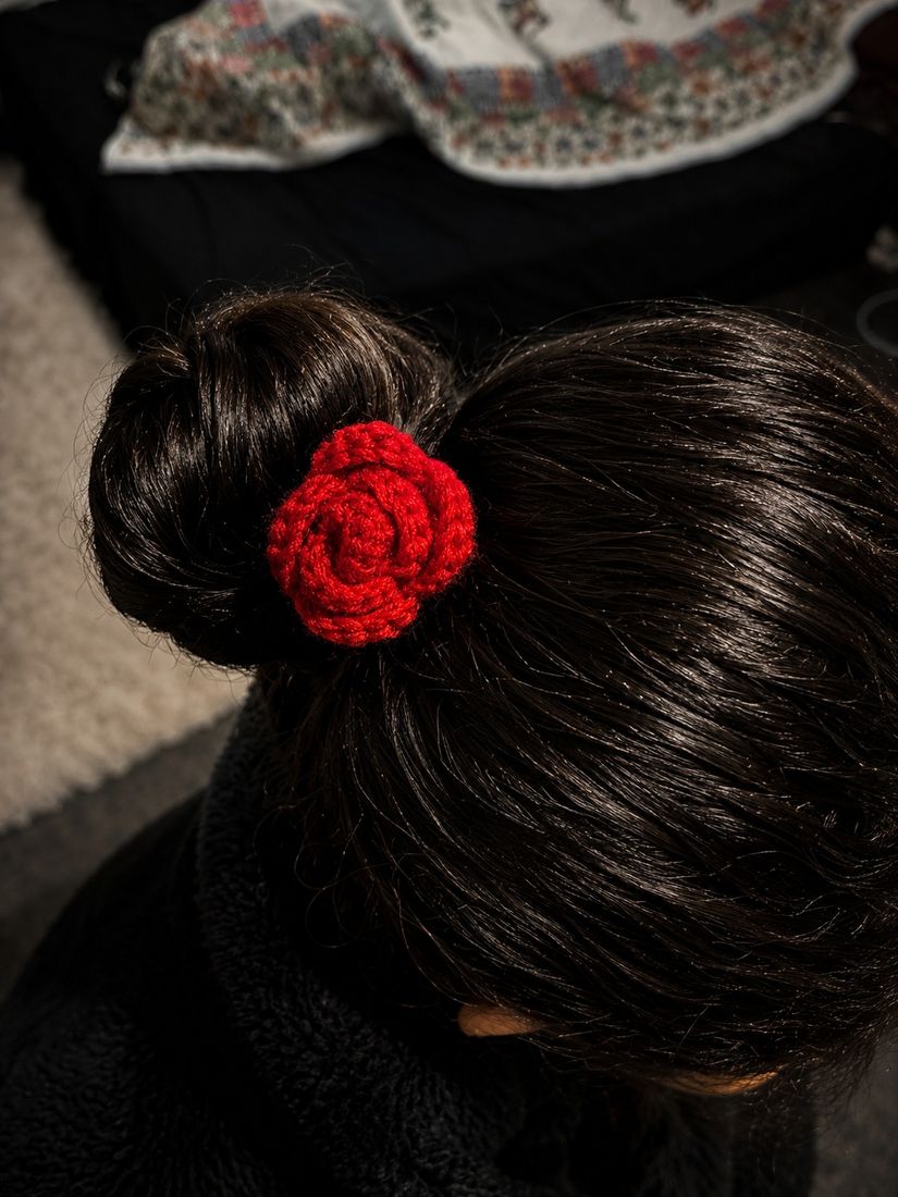 Crochet rose scrunchie